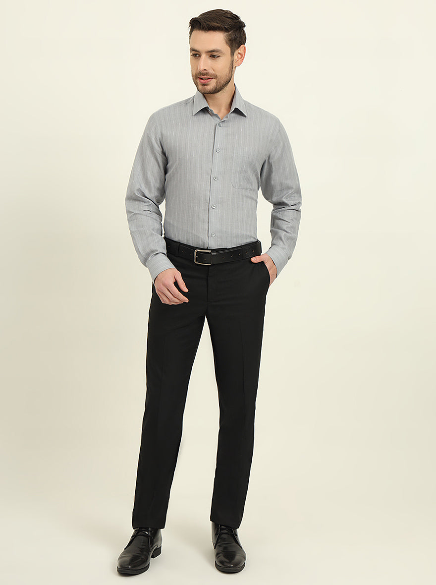 Grey Striped Regular Fit Formal Shirt | JadeBlue