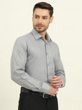 Grey Striped Regular Fit Formal Shirt | JadeBlue