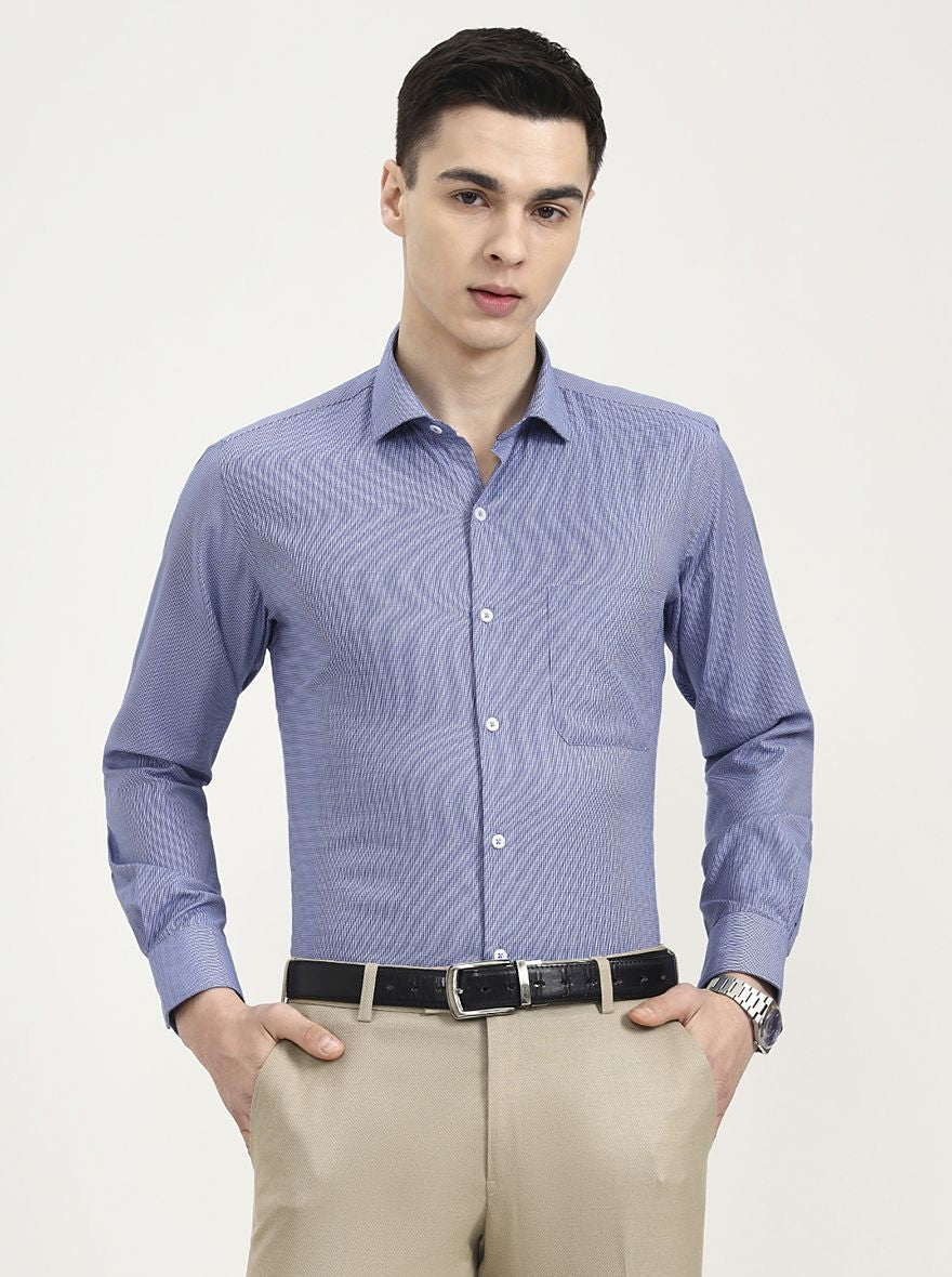 Blue Solid Slim Fit Formal Shirt | Greenfibre