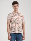 Peach Printed Slim Fit Polo T-Shirt | Greenfibre
