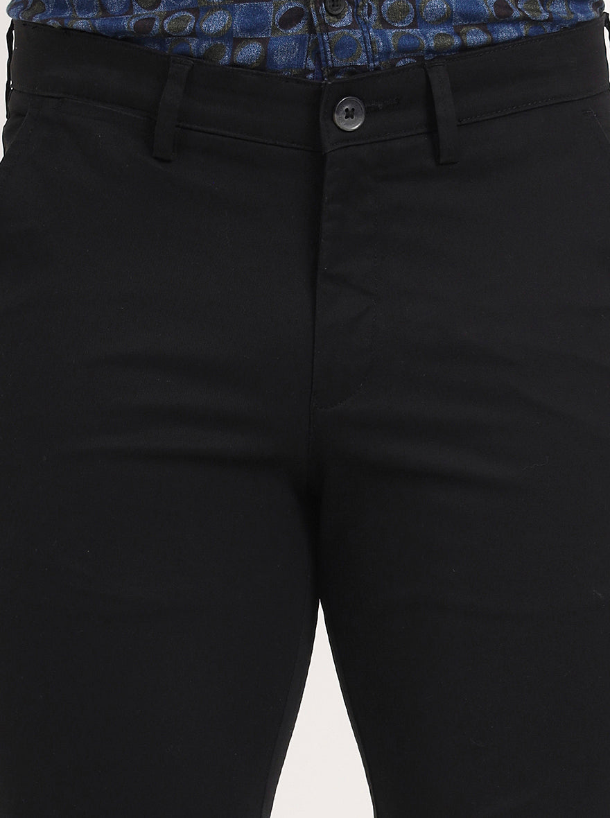 Black Solid Slim Fit Casual Trouser | Greenfibre