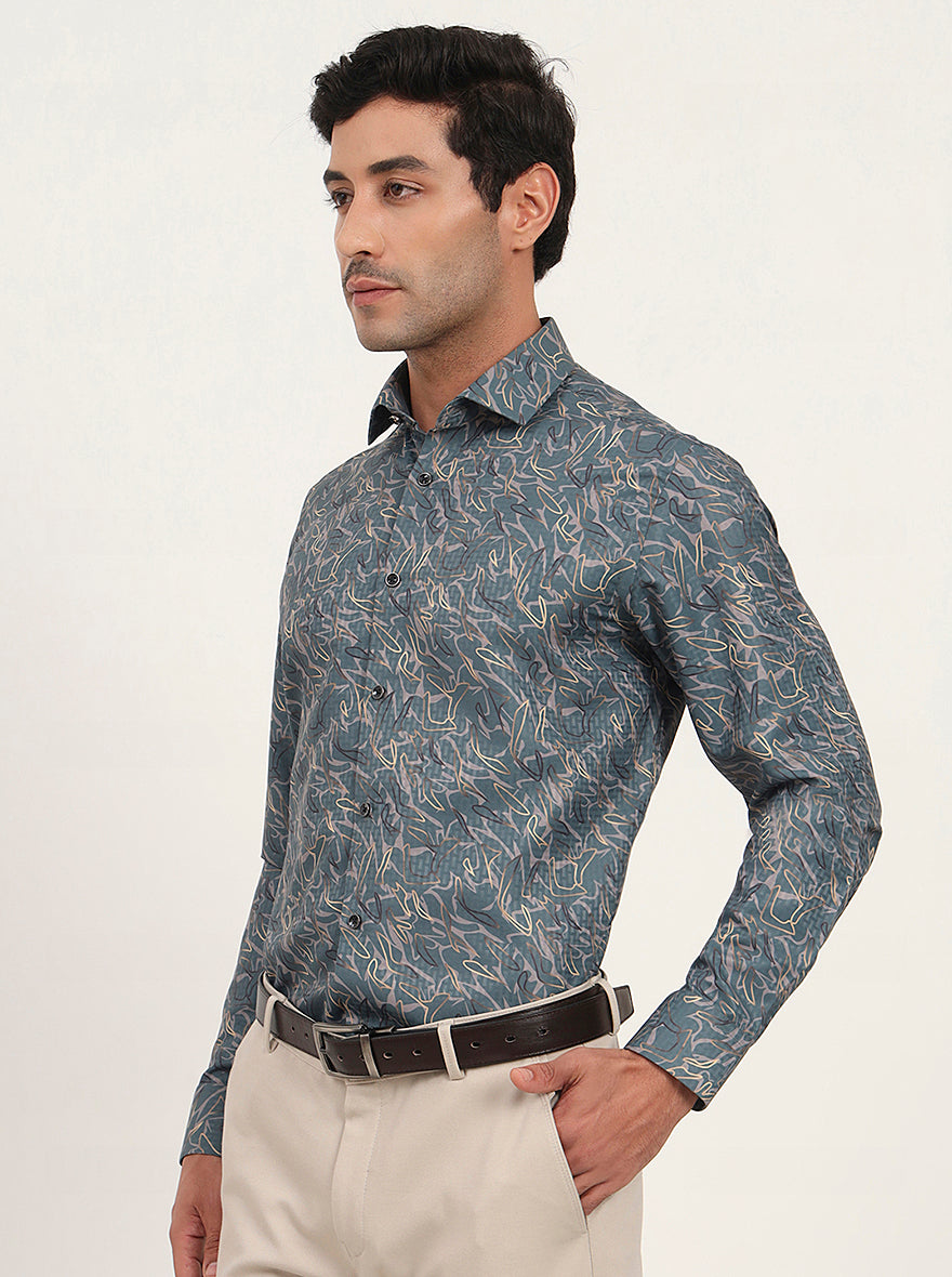 Green Printed Slim Fit Party Wear Shirt | Greenfibre