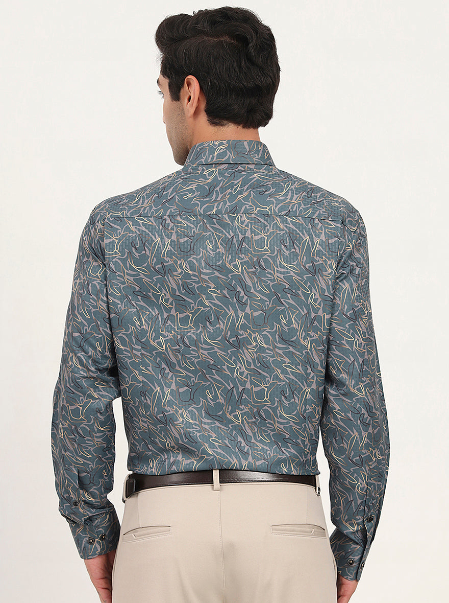 Green Printed Slim Fit Party Wear Shirt | Greenfibre