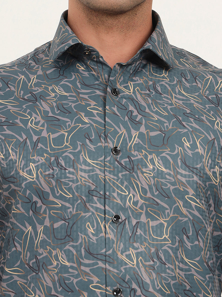 Green Printed Slim Fit Party Wear Shirt | Greenfibre
