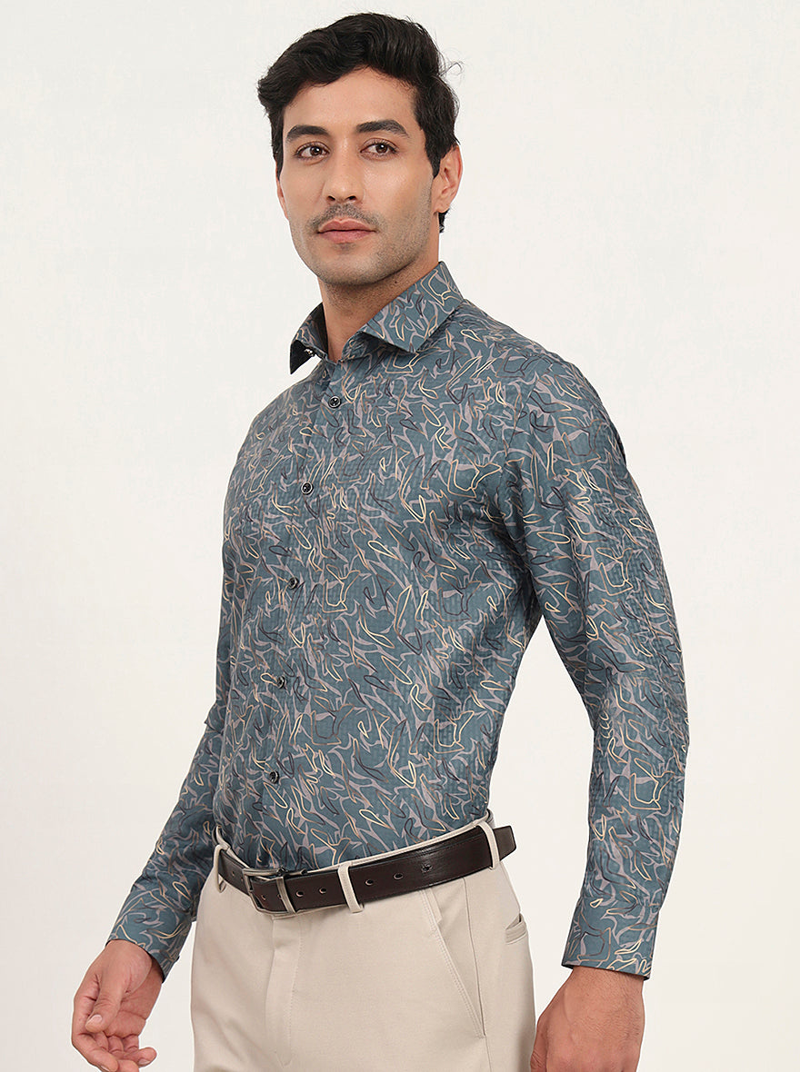 Green Printed Slim Fit Party Wear Shirt | Greenfibre