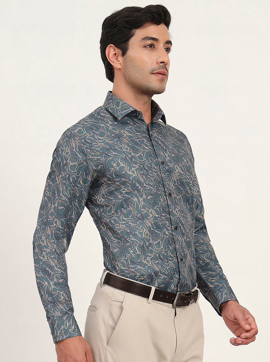 Green Printed Slim Fit Party Wear Shirt | Greenfibre