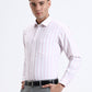 White & Pink Striped Slim Fit Formal Shirt | Greenfibre