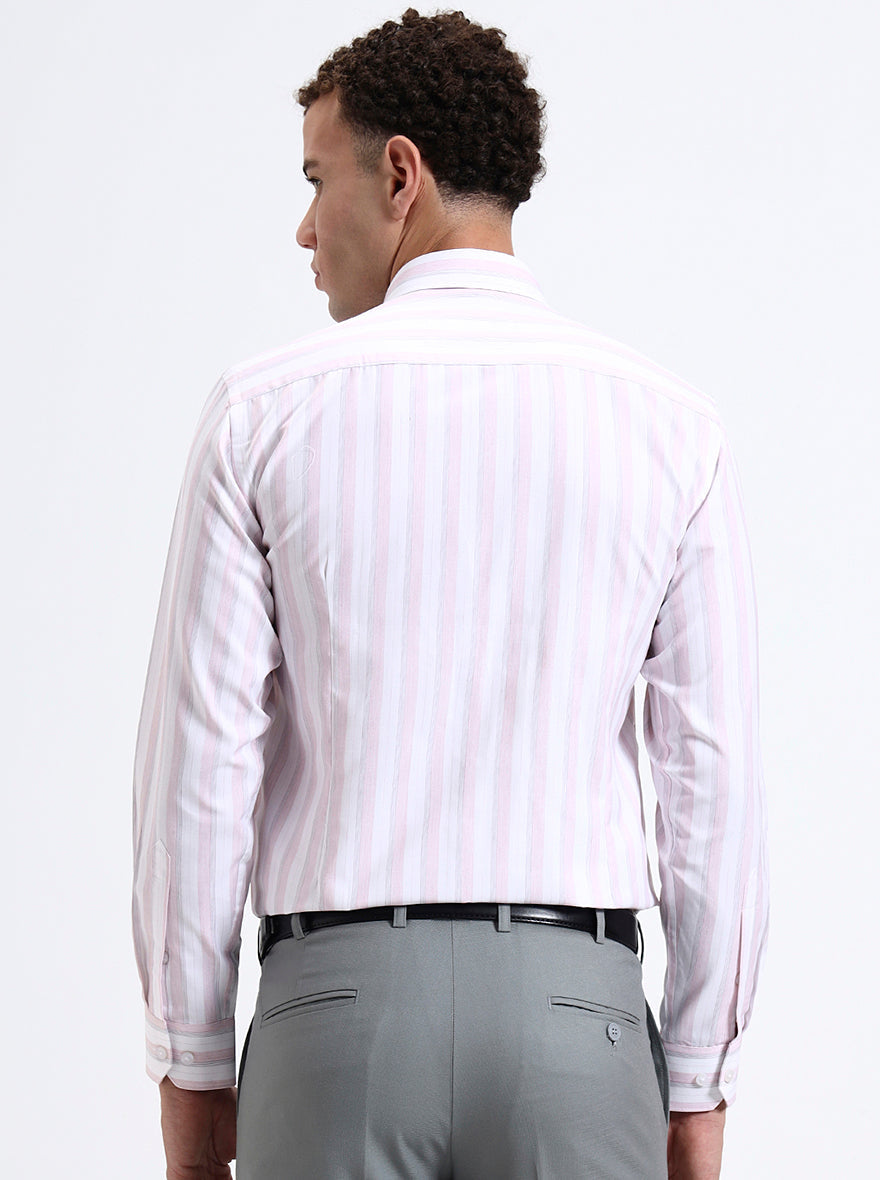White & Pink Striped Slim Fit Formal Shirt | Greenfibre