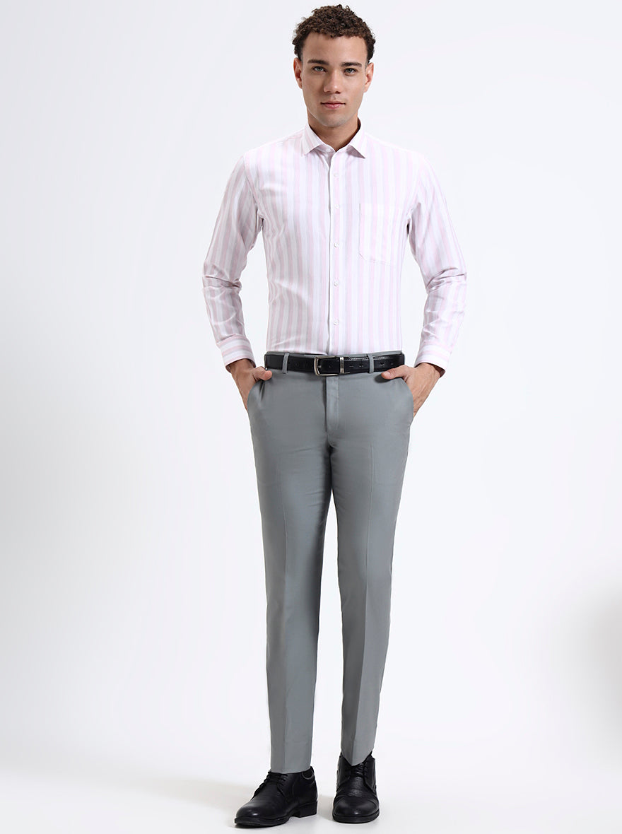 White & Pink Striped Slim Fit Formal Shirt | Greenfibre