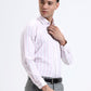 White & Pink Striped Slim Fit Formal Shirt | Greenfibre