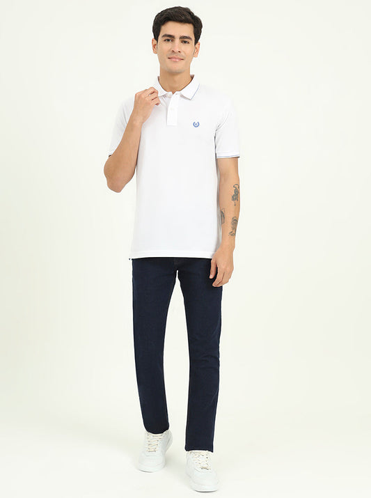 White Solid Slim Fit Polo T-Shirt | Greenfibre