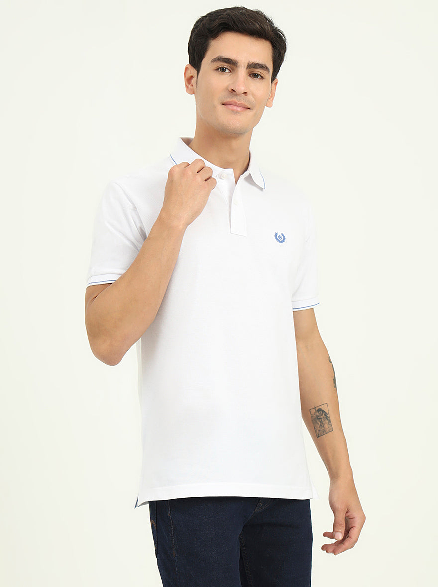 White Solid Slim Fit Polo T-Shirt | Greenfibre