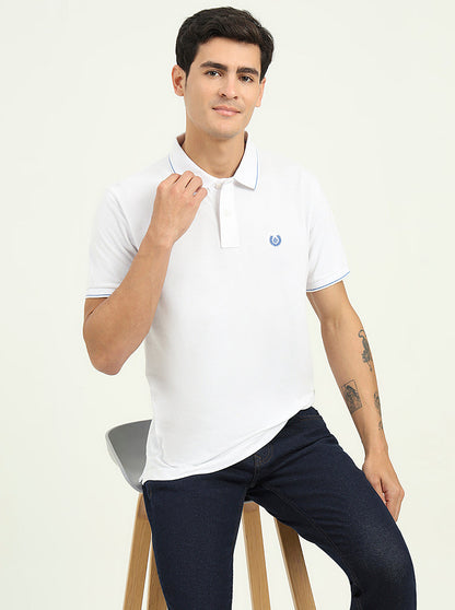 White Solid Slim Fit Polo T-Shirt | Greenfibre