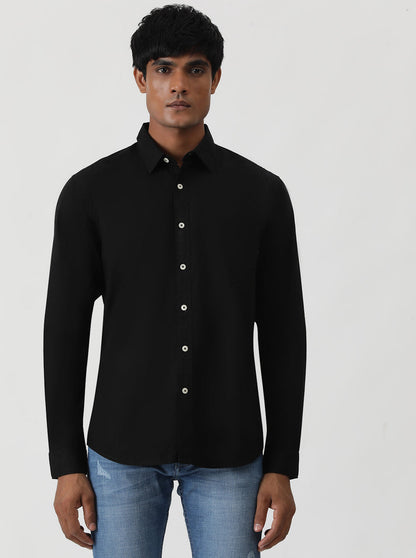 Black Solid Slim Fit Casual Shirt | Greenfibre