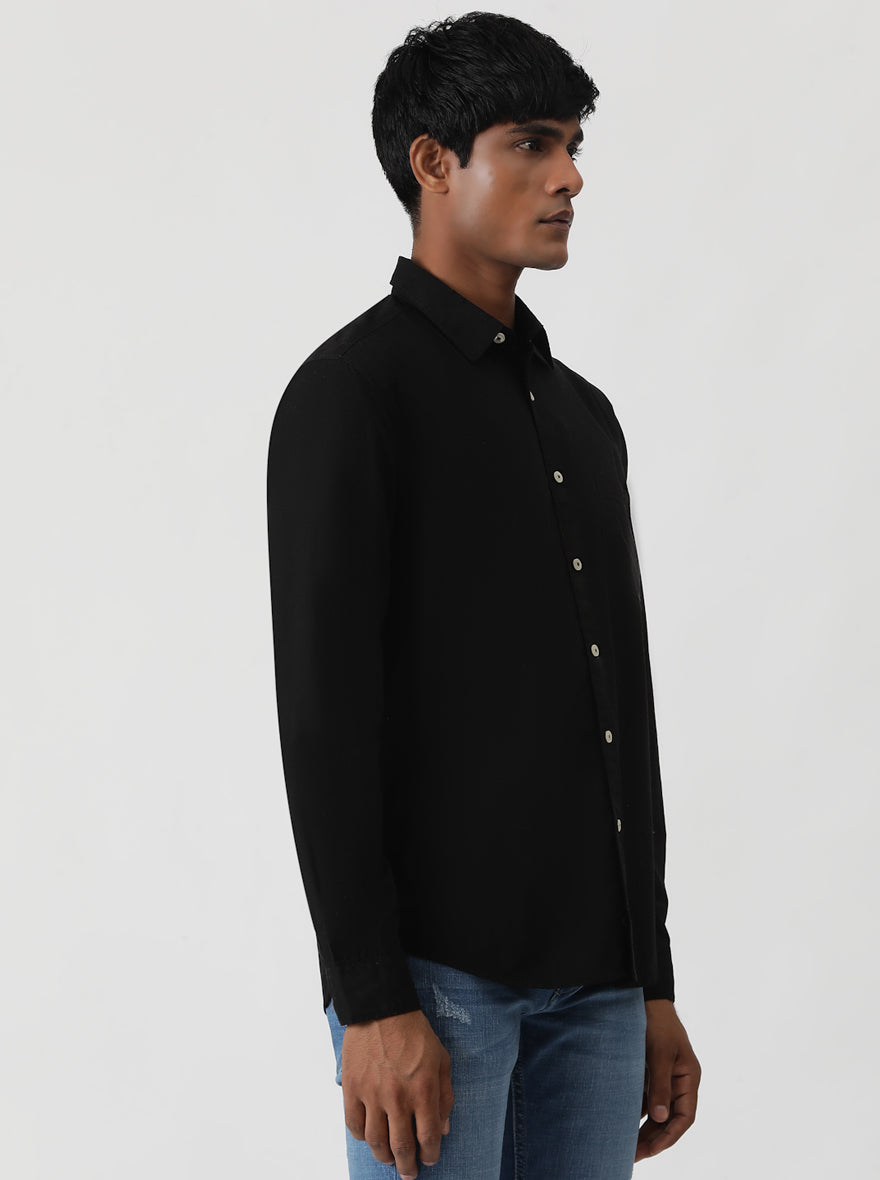 Black Solid Slim Fit Casual Shirt | Greenfibre