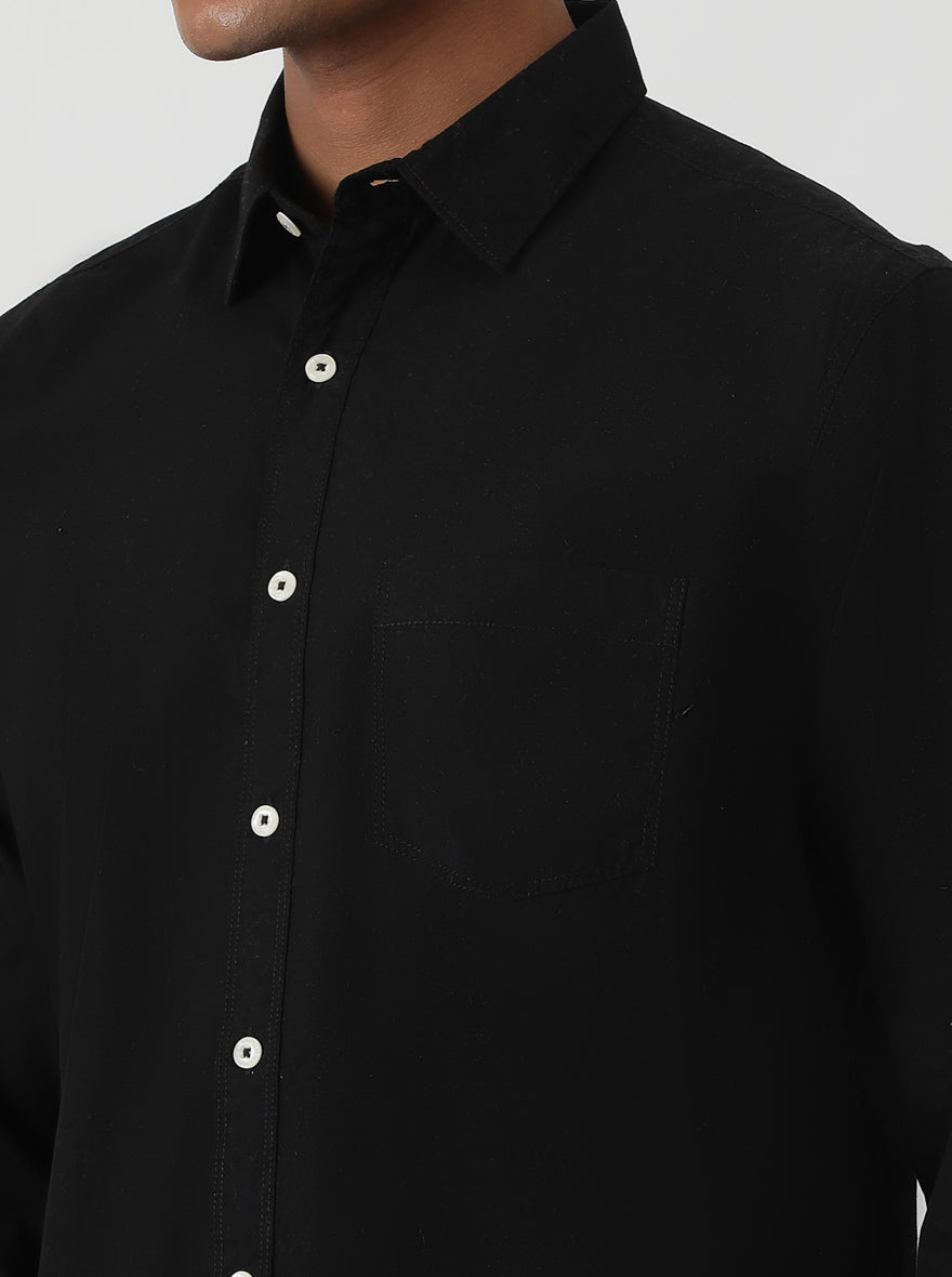 Black Solid Slim Fit Casual Shirt | Greenfibre