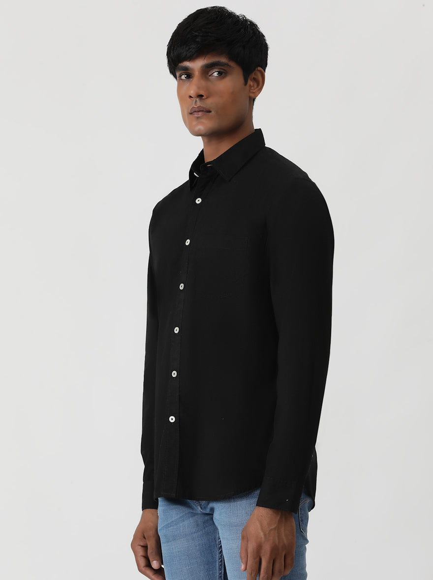 Black Solid Slim Fit Casual Shirt | Greenfibre