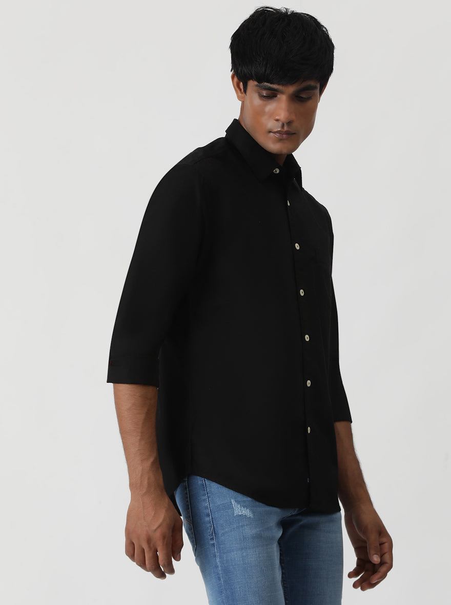 Black Solid Slim Fit Casual Shirt | Greenfibre