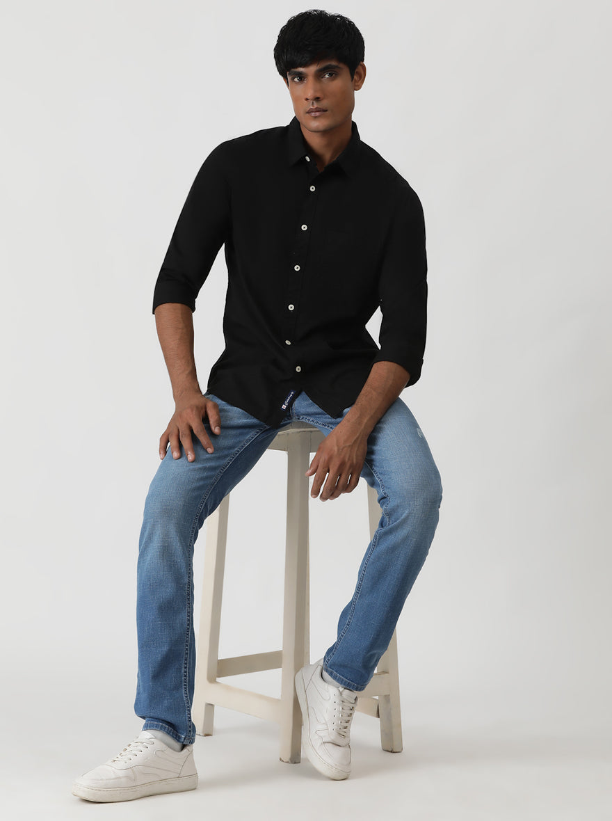 Black Solid Slim Fit Casual Shirt | Greenfibre