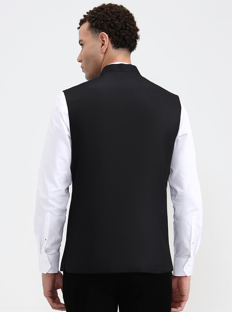 Black Solid Regular Fit Waistcoat  | Greenfibre