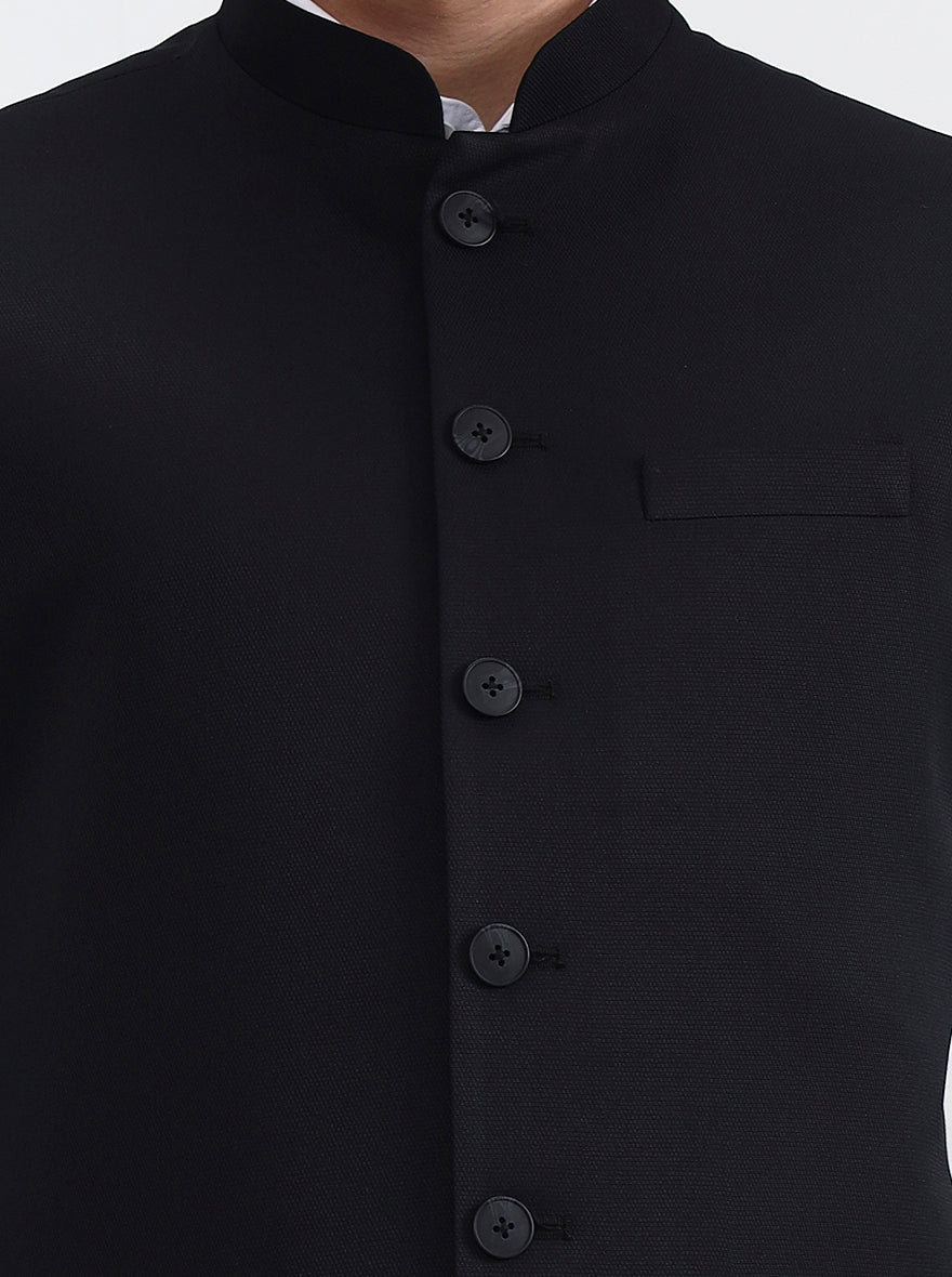 Black Solid Regular Fit Waistcoat  | Greenfibre
