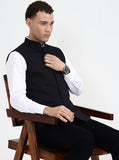 Black Solid Regular Fit Waistcoat  | Greenfibre