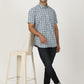 Light Blue Checked Smart Fit Semi Casual Shirt | Greenfibre