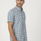 Light Blue Checked Smart Fit Semi Casual Shirt | Greenfibre
