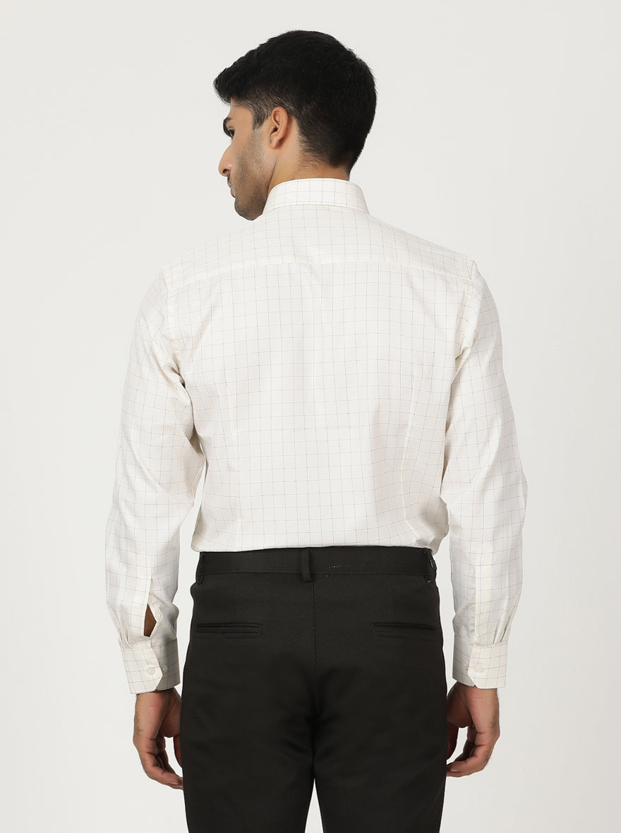 Cream Checked Slim Fit Formal Shirt | Greenfibre