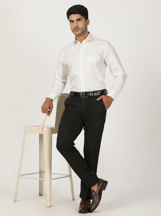 Cream Checked Slim Fit Formal Shirt | Greenfibre