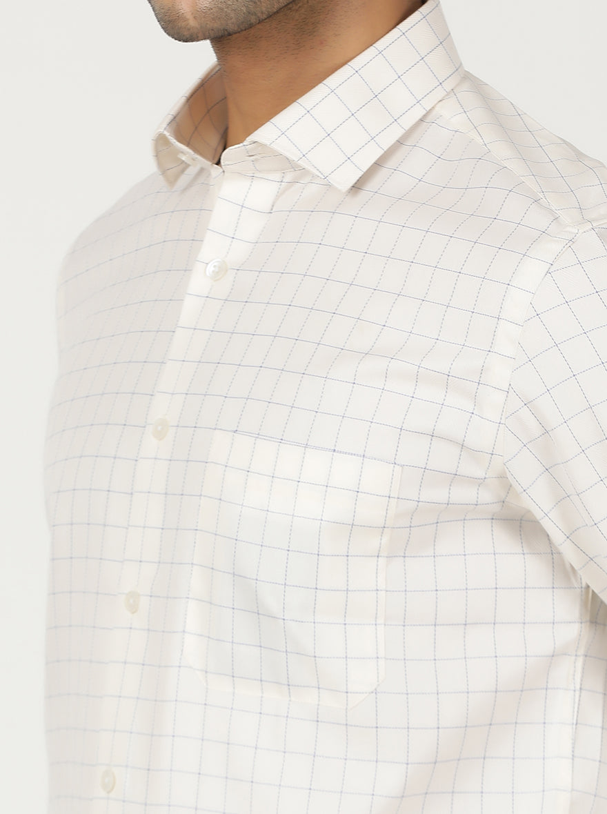 Cream Checked Slim Fit Formal Shirt | Greenfibre