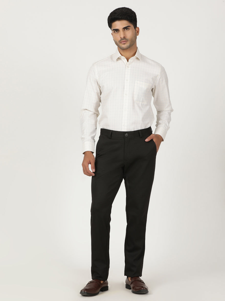 Cream Checked Slim Fit Formal Shirt | Greenfibre