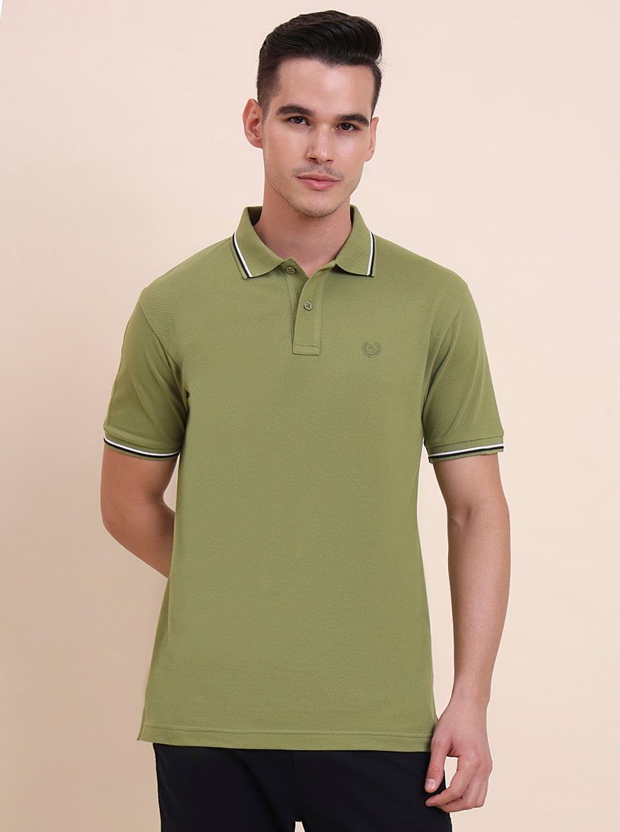 Green Solid Slim Fit Polo T-Shirt | Greenfibre
