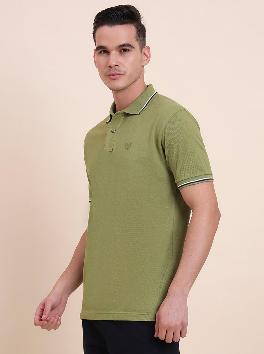 Green Solid Slim Fit Polo T-Shirt | Greenfibre