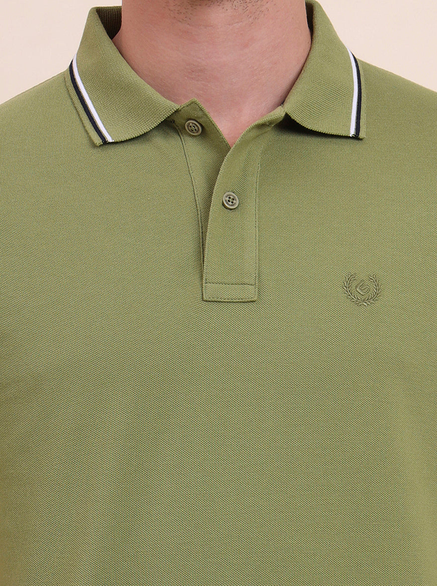 Green Solid Slim Fit Polo T-Shirt | Greenfibre