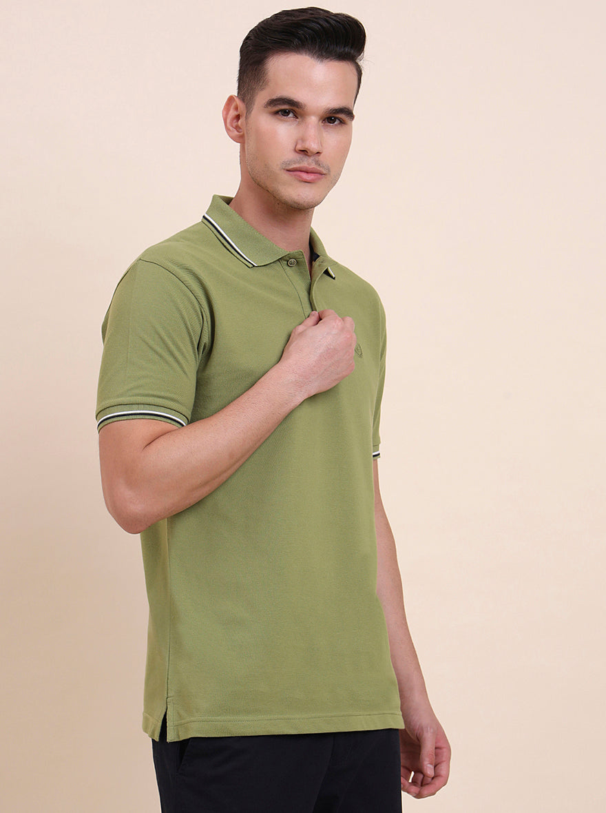 Green Solid Slim Fit Polo T-Shirt | Greenfibre