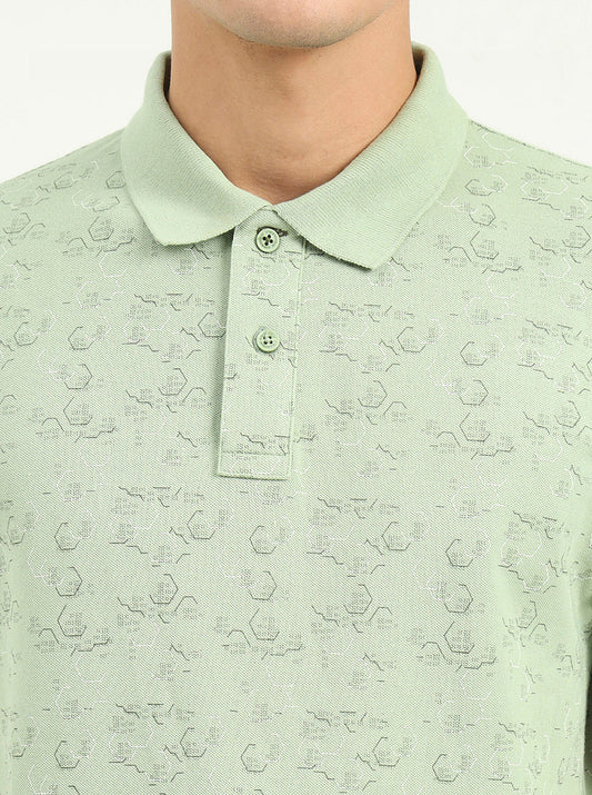 Light Green Printed Slim Fit Polo T-Shirt | Greenfibre