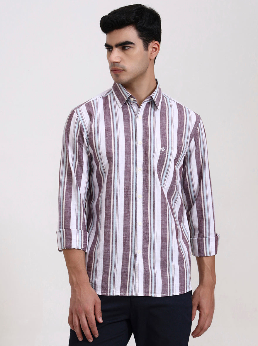 Purple Striped Slim Fit Casual Shirt | Greenfibre