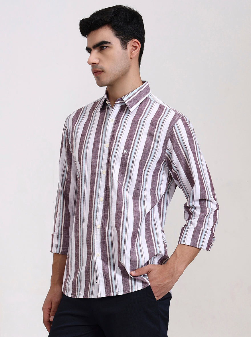 Purple Striped Slim Fit Casual Shirt | Greenfibre