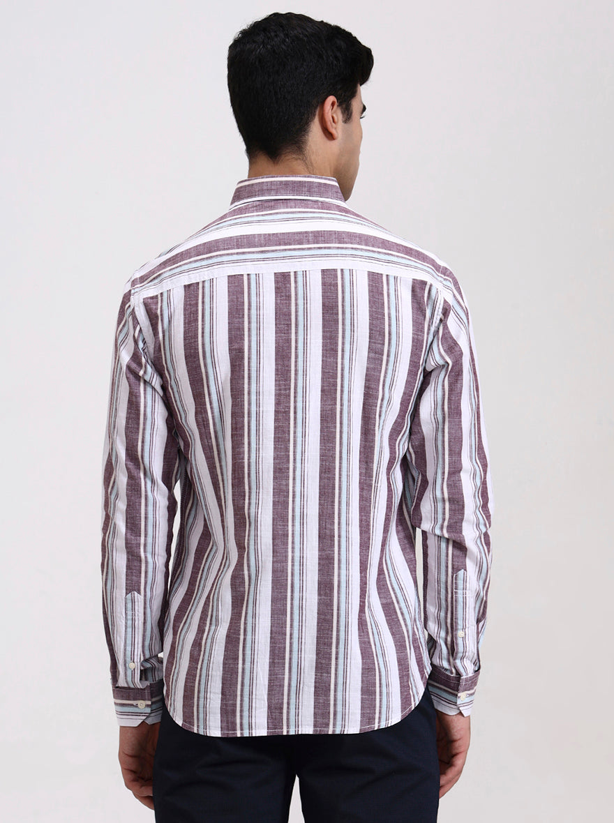 Purple Striped Slim Fit Casual Shirt | Greenfibre