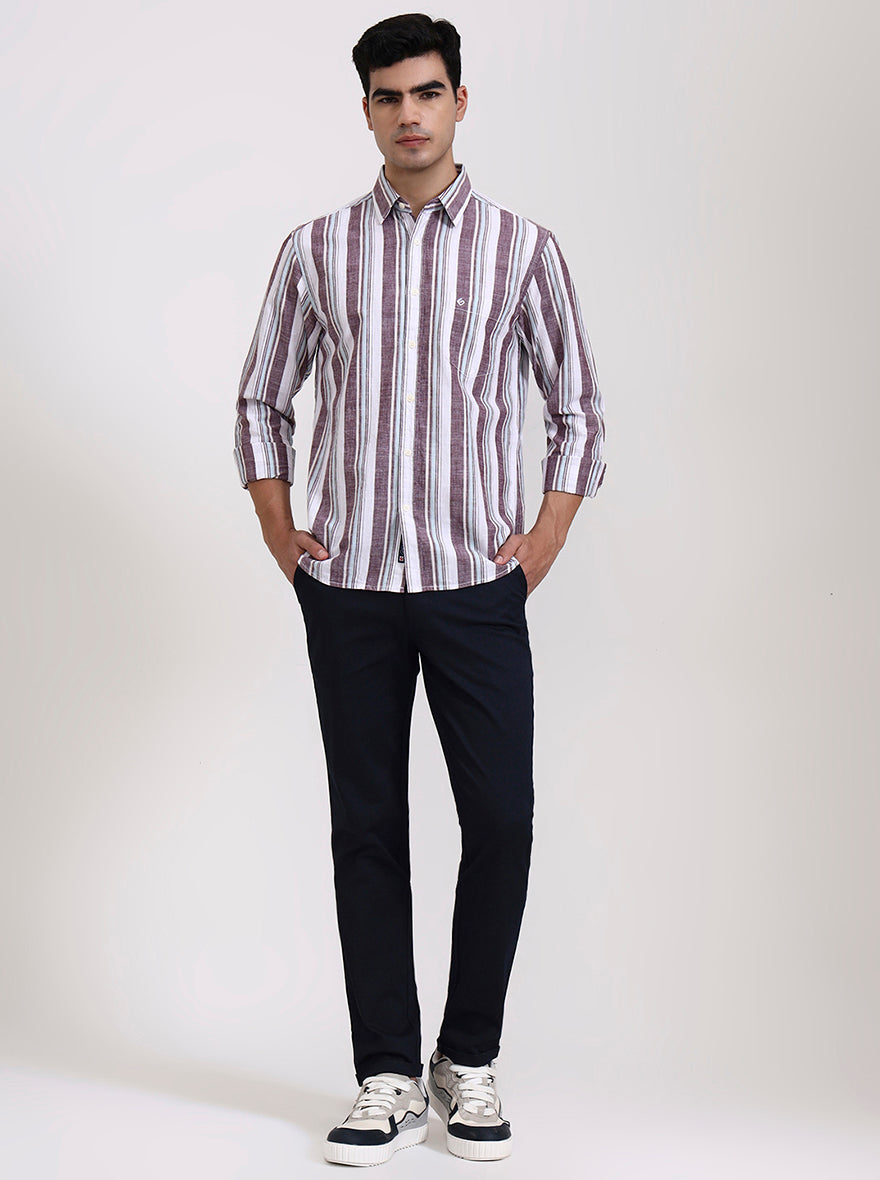 Purple Striped Slim Fit Casual Shirt | Greenfibre