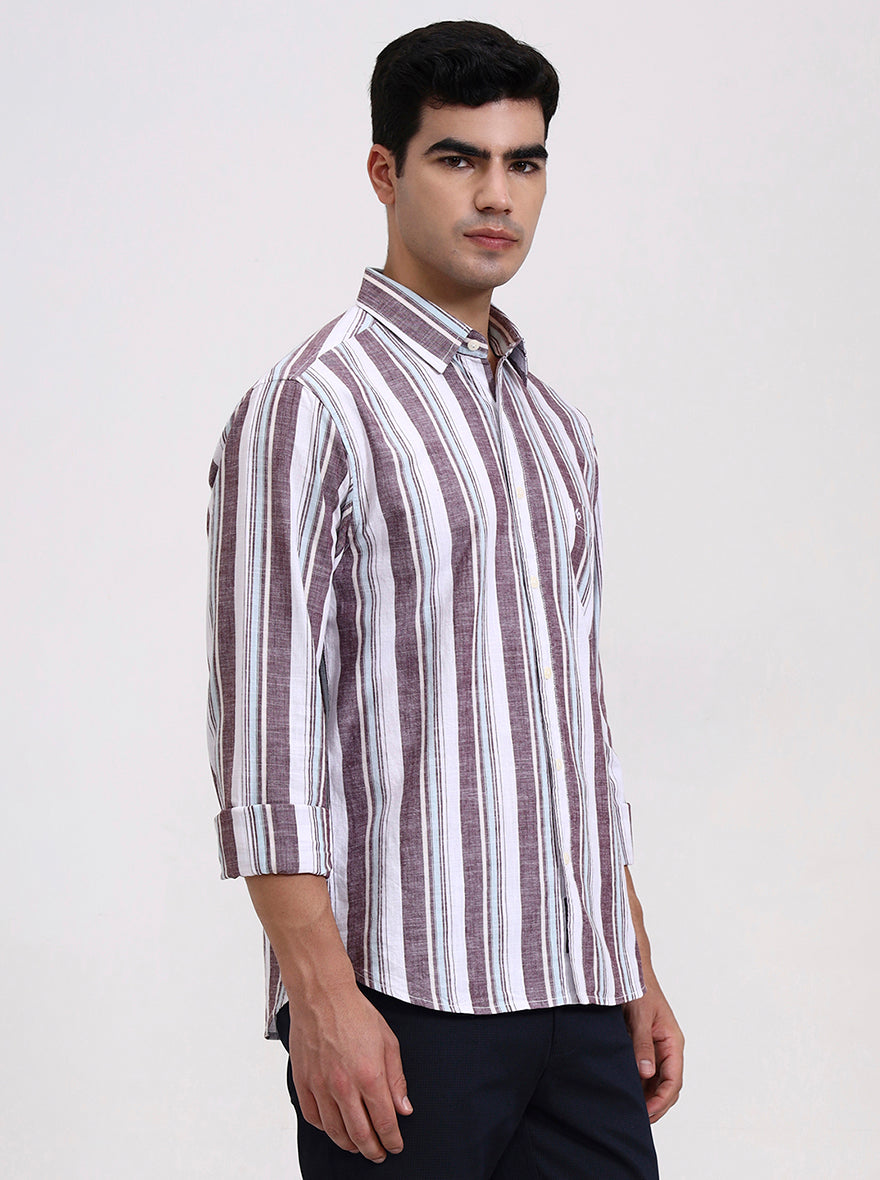 Purple Striped Slim Fit Casual Shirt | Greenfibre