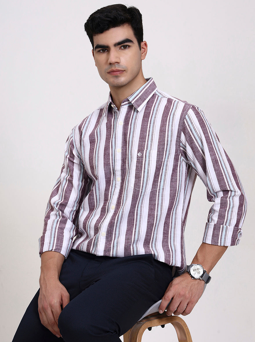 Purple Striped Slim Fit Casual Shirt | Greenfibre