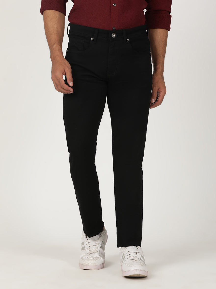 Jet Black Solid Slim Fit Jeans | Greenfibre