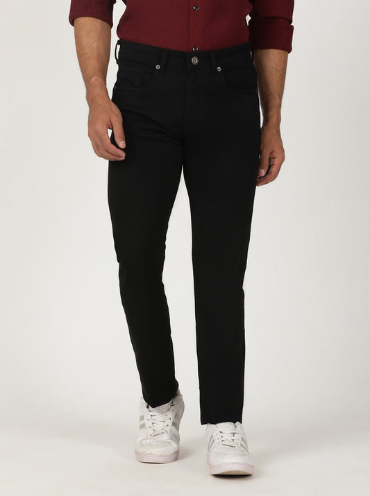 Jet Black Solid Slim Fit Jeans | Greenfibre