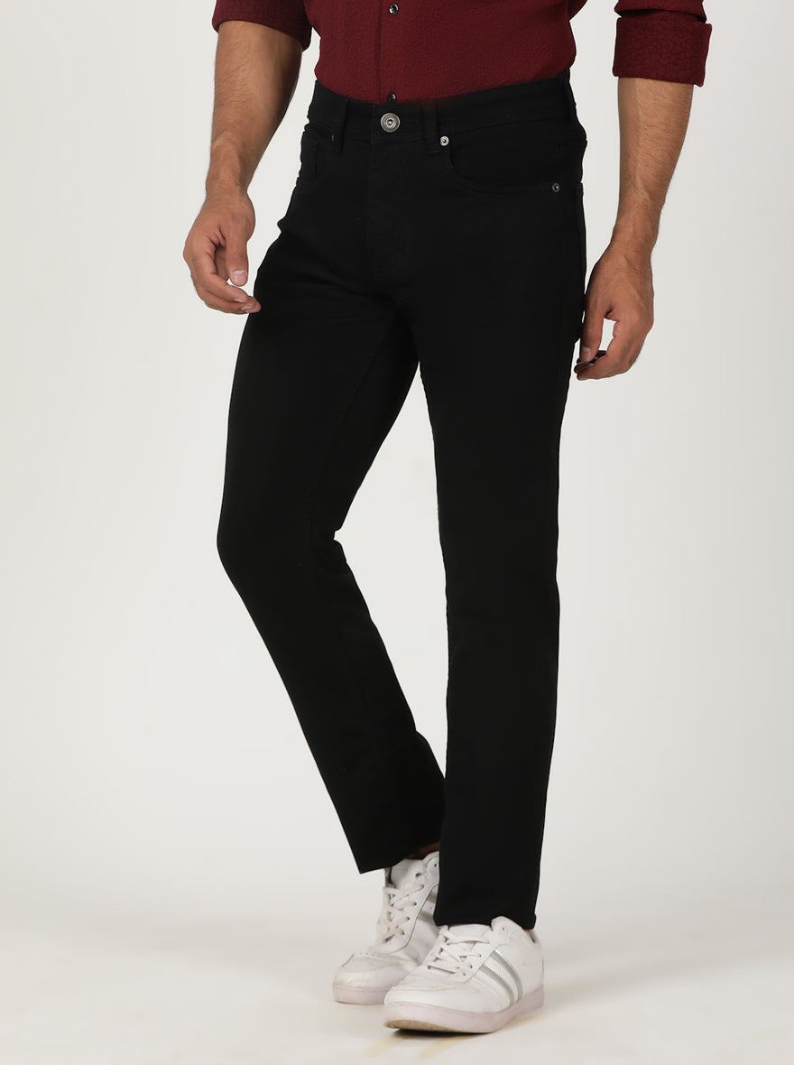 Jet Black Solid Slim Fit Jeans | Greenfibre