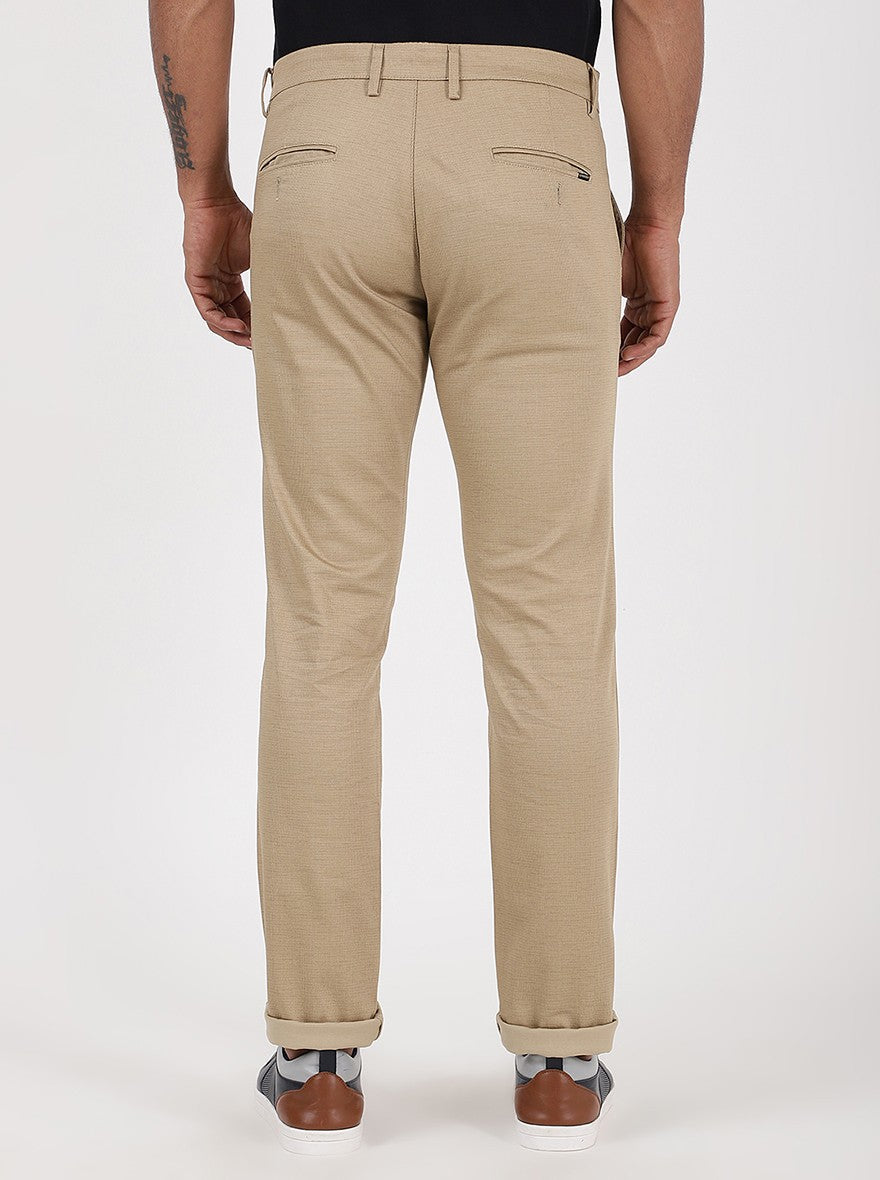 Beige Solid Super Slim Fit Casual Trouser | Greenfibre