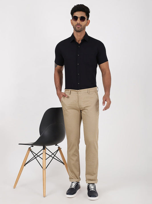 Beige Solid Super Slim Fit Casual Trouser | Greenfibre