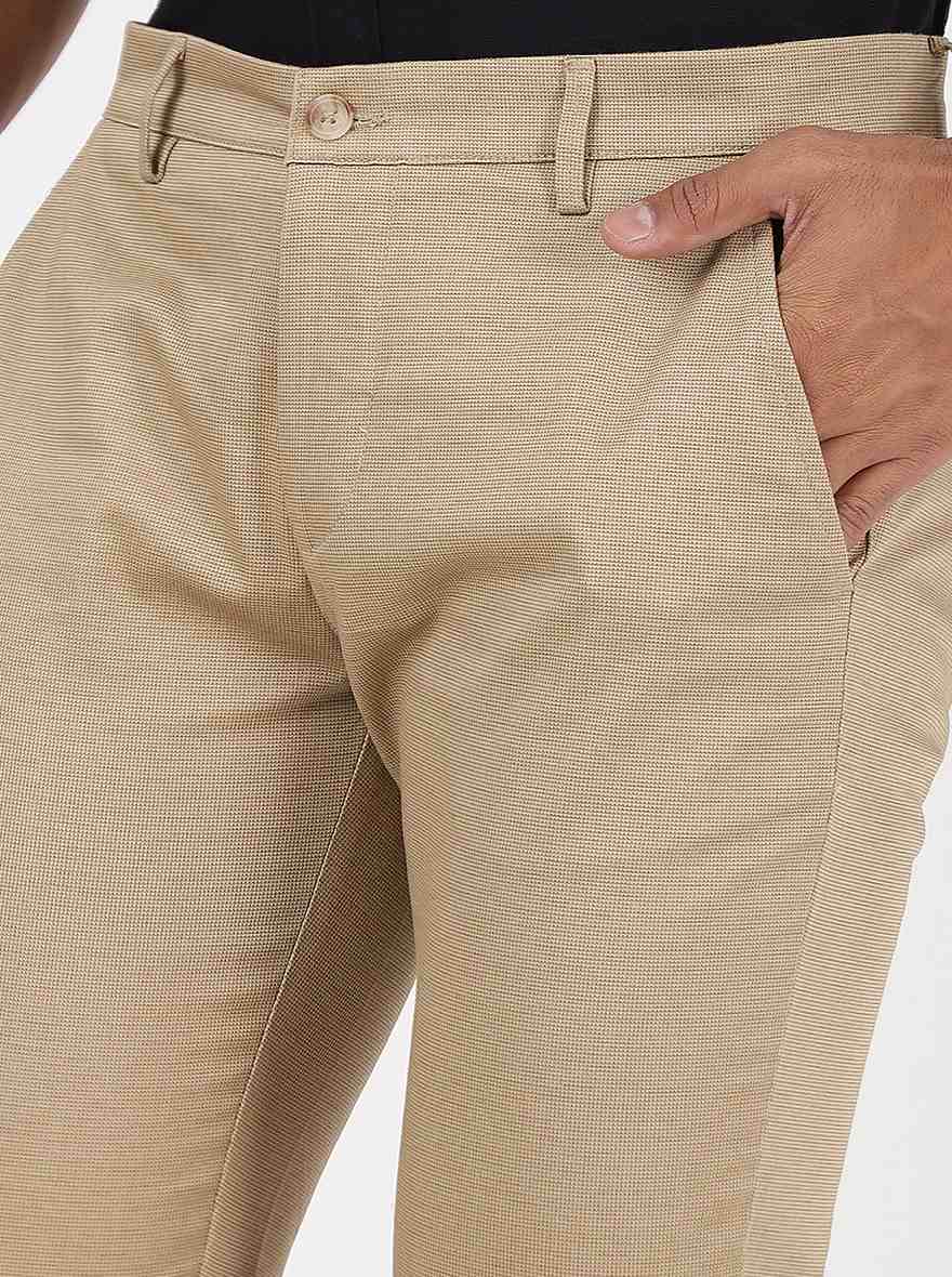 Beige Solid Super Slim Fit Casual Trouser | Greenfibre