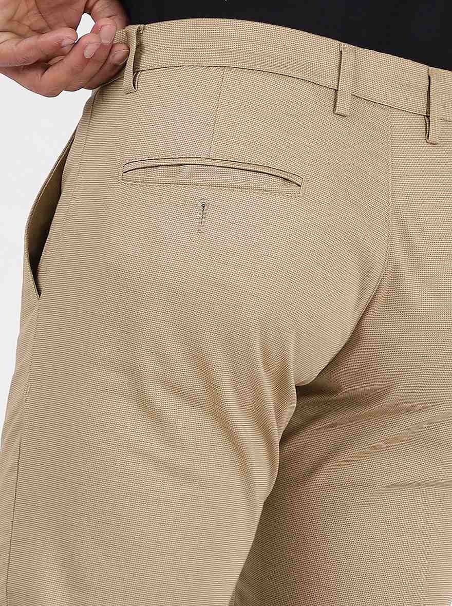 Beige Solid Super Slim Fit Casual Trouser | Greenfibre